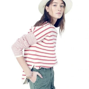 MADEWELL | Cotton/Wool Blend Curved Hem Red Striped Oversized Sweater Size L